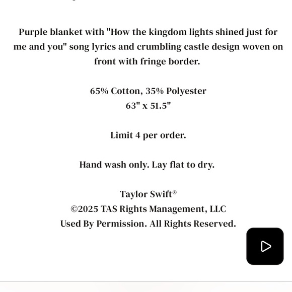 Taylor Swift Woven Blanket Long Live How The Kingdom Lights Shined Speak Now - Picture 3 of 3